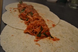 Spoon mixture onto the wraps